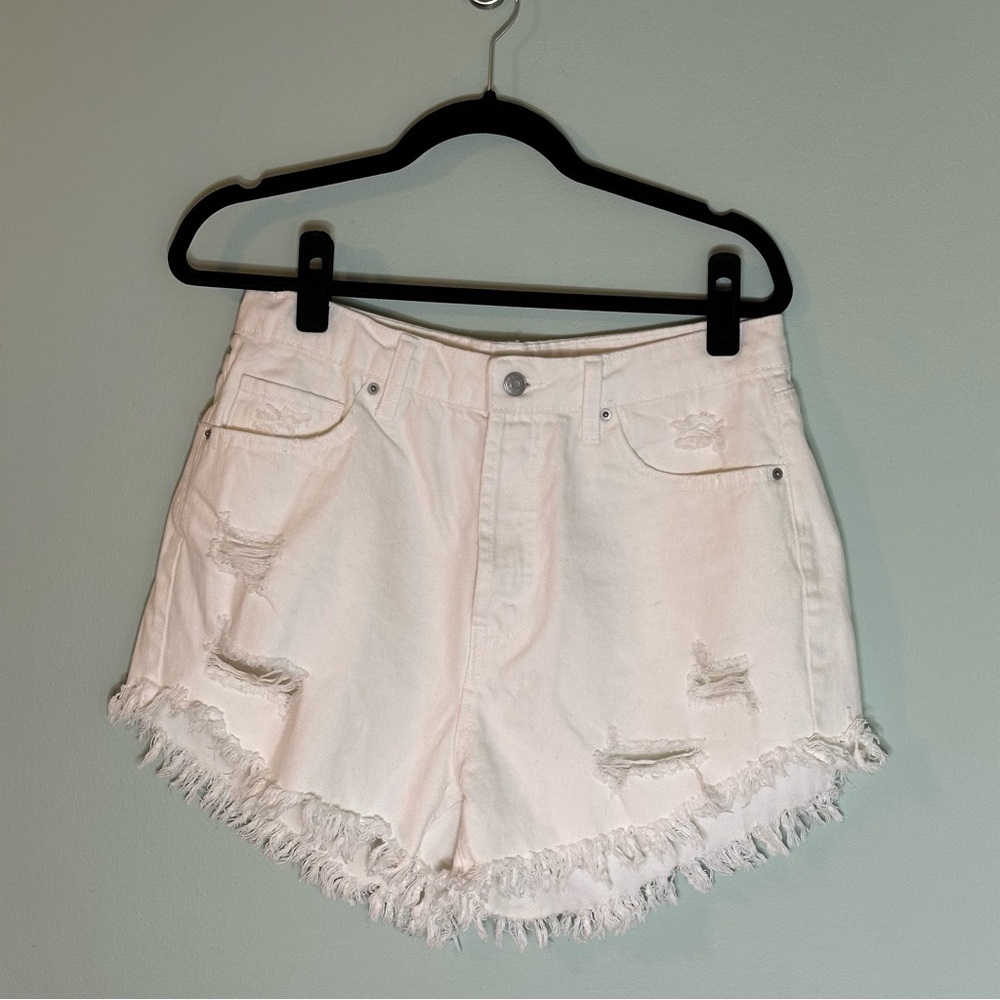 Wild Fable Highest Rise White Frayed Jean Shorts | Button Fly
